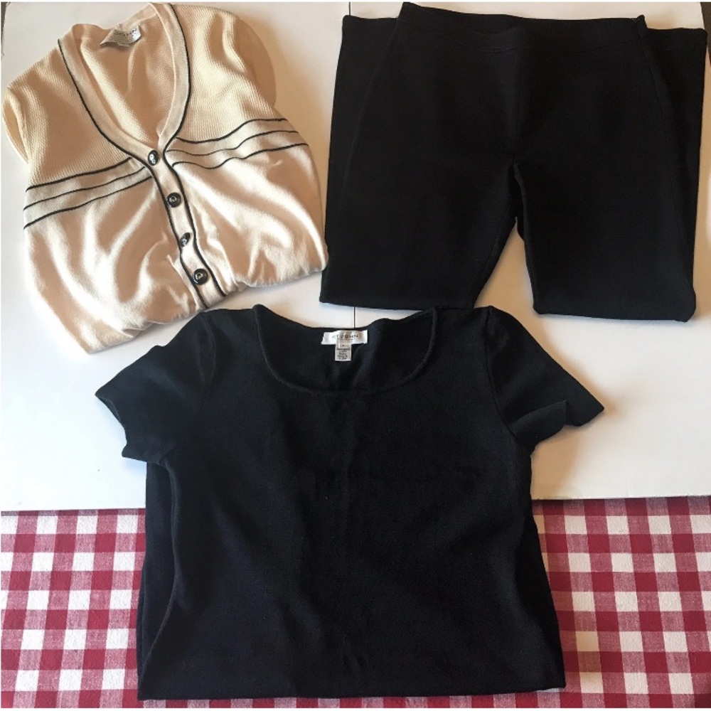 St John Women’s Dress Pants Sweater Set 3 Piece Lot Black/Ivory SEE PHOTOS PLEAS